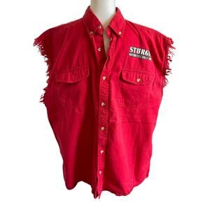 Sturgis Sleeveless Shirt Men's Size Large Red Raw Hem 2019 Motorcycle Rally